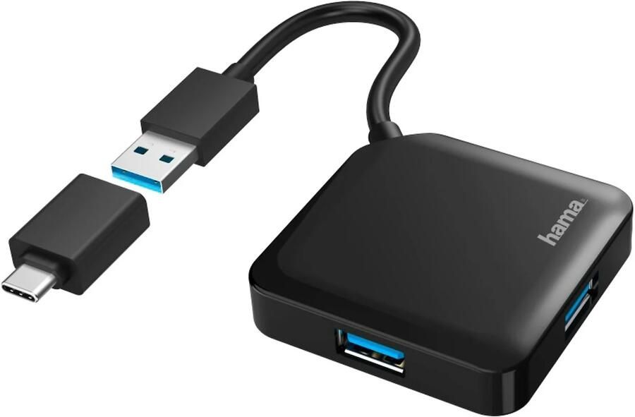 Hama USB-hub 4-poorts USB 3.2 Gen1 5 Gbit s incl. USB-C-adapter USB Hub Zwart