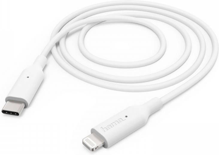 Hama Snelle oplaad- gegevenskabel USB Type-C naar Lightning 1m wit