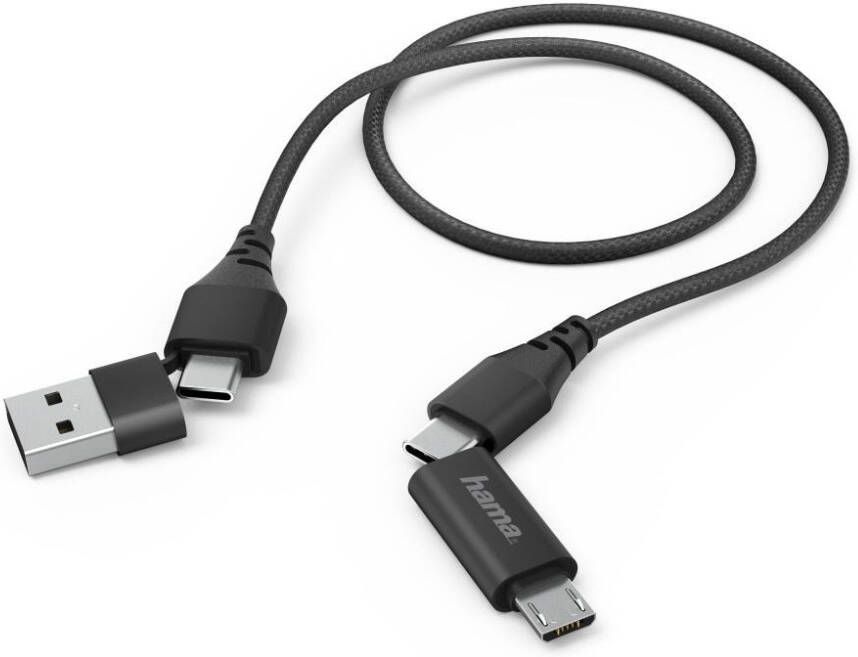 Hama LAAD SYNCHROKABEL 4 IN 1 MET USB TYPE-C MICRO USB USB-A 1.5M Oplader Zwart