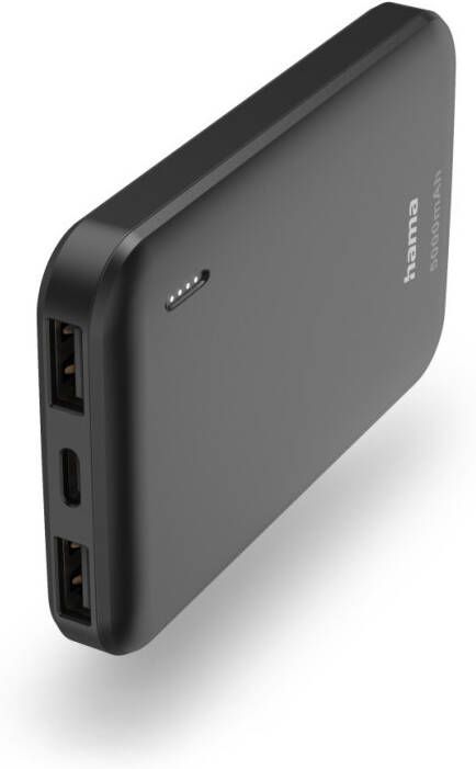 Hama Pocket 5 Power Pack 5000 mAh Outputs: 2x USB-A7 Powerbank Grijs