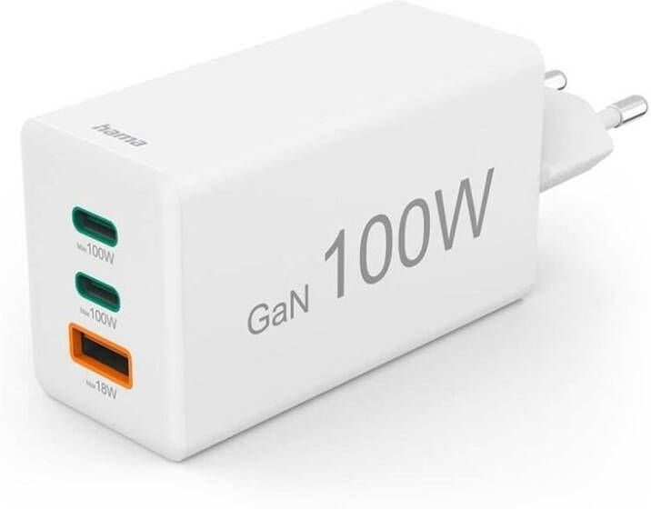 Hama Quick Charger GaN 2x USB-C PD 1x USB-A QC Mini-Charger 100 W Oplader Wit