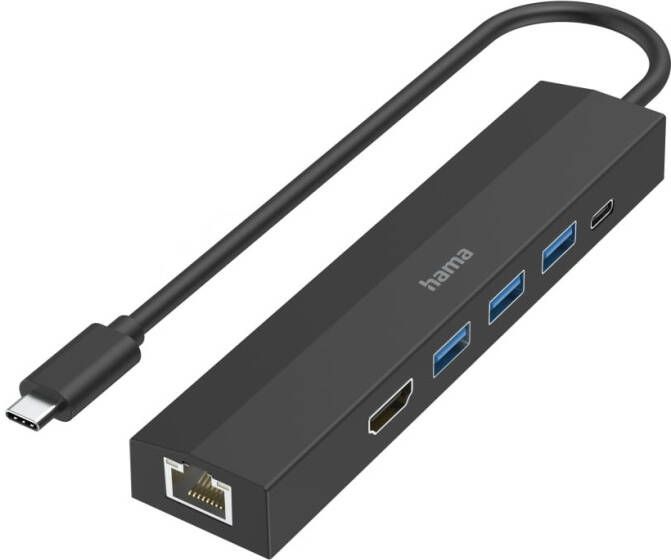 Hama USB-C Hub Multiport 6 Ports 3 x USB-A USB-C HDMI LAN Ethernet USB Hub Zwart
