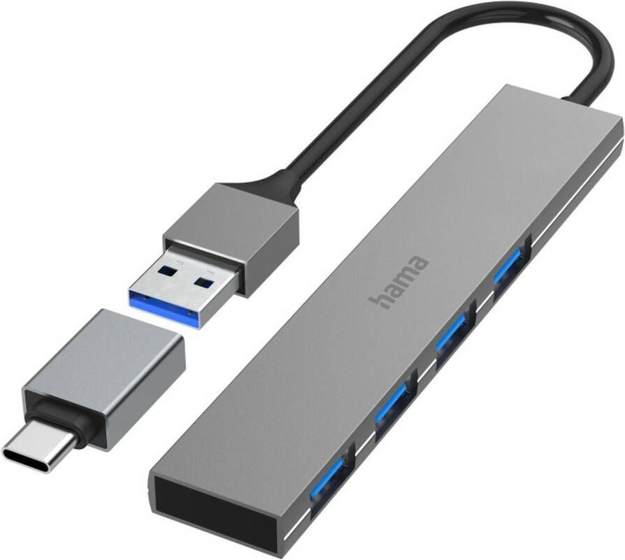 Hama USB Hub 4 Ports USB 3.2 Gen 1 5 Gbit s Ultra-Slim incl. USB-C Adapter USB Hub Antraciet