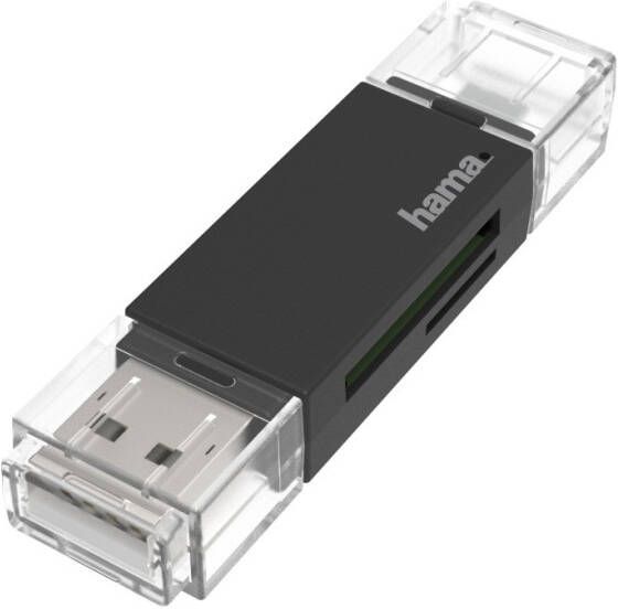 Hama USB-kaartlezer OTG USB-A + micro-USB 2.0 SD microSD Desktop accessoire Zwart