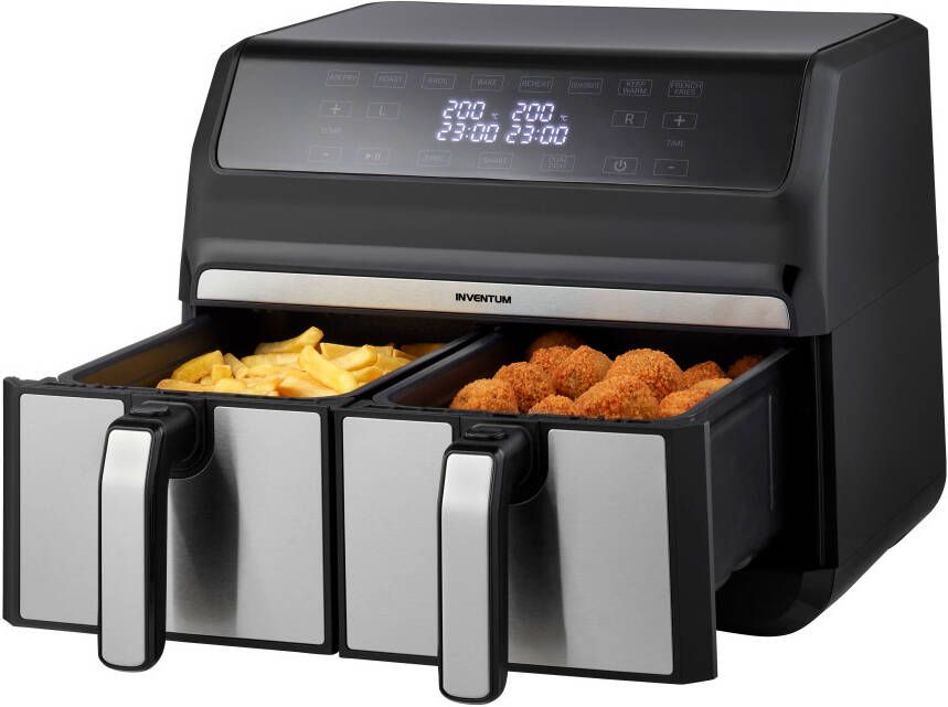 Inventum GF800HLD Dubbele airfryer Hetelucht friteuse 2 x 4 liter 8 programma's Dual cook functie 80 tot 200 graden 1700 watt Zwart RVS - Foto 3