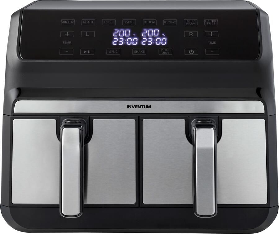 Inventum GF800HLD Dubbele airfryer Hetelucht friteuse 2 x 4 liter 8 programma's Dual cook functie 80 tot 200 graden 1700 watt Zwart RVS