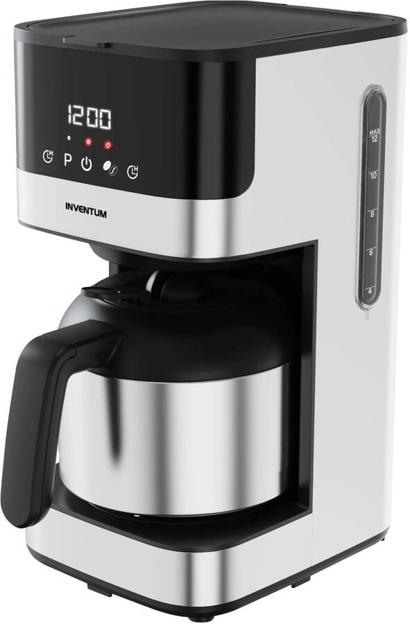 Inventum KZ818D Koffiezetapparaat 1 2 liter 10 kopjes Filter 1x4 Thermoskan Display met timer Filterkoffie RVS Zwart