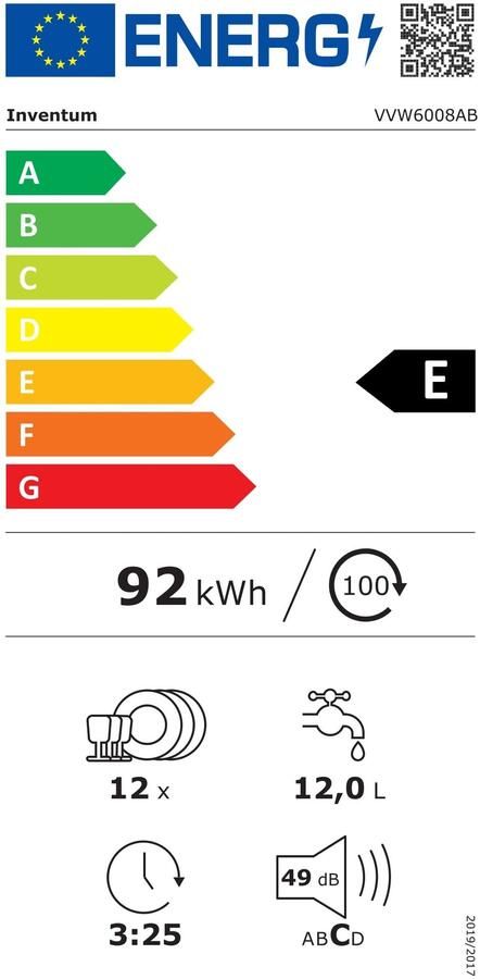 Inventum VVW6008AB Vaatwasser Vrijstaand 12 couverts 3 programma s Bestekmandje Zwart - Foto 4