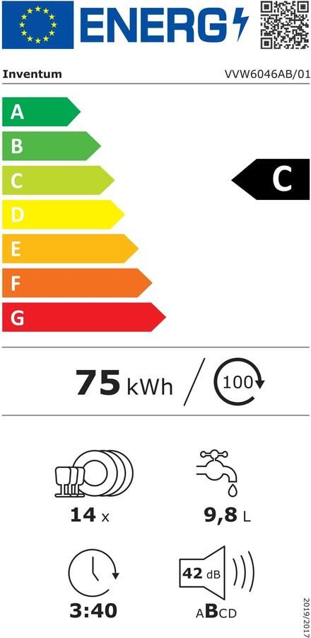 Inventum VVW6046AB Vaatwasser Vrijstaand 14 couverts 7 programma s Besteklade Bestekmandje Zwart - Foto 3
