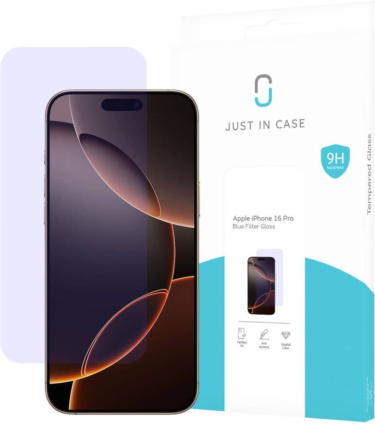 Just in Case Blue Filter Tempered Glass voor Apple iPhone 16 Pro Smartphone screenprotector