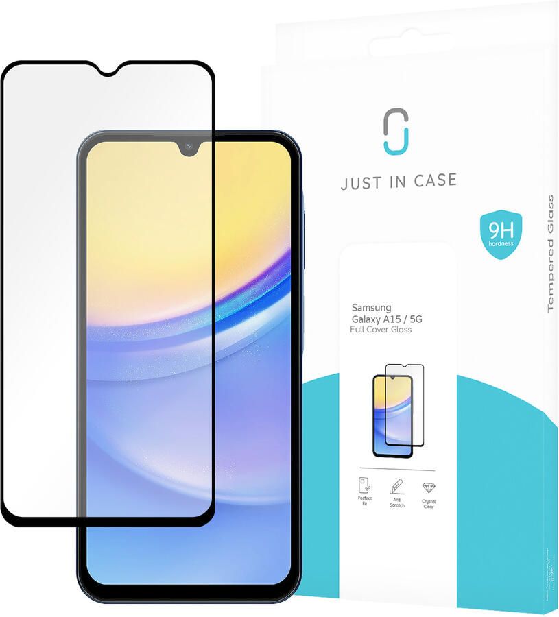 Just in Case Full Cover Tempered Glass voor Samsung A15 4G 5G Smartphone screenprotector