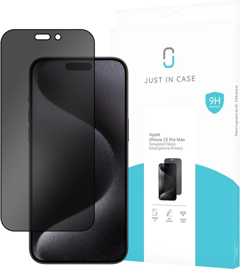 Just in Case Privacy Tempered Glass voor Apple iPhone 15 Pro Max Smartphone screenprotector