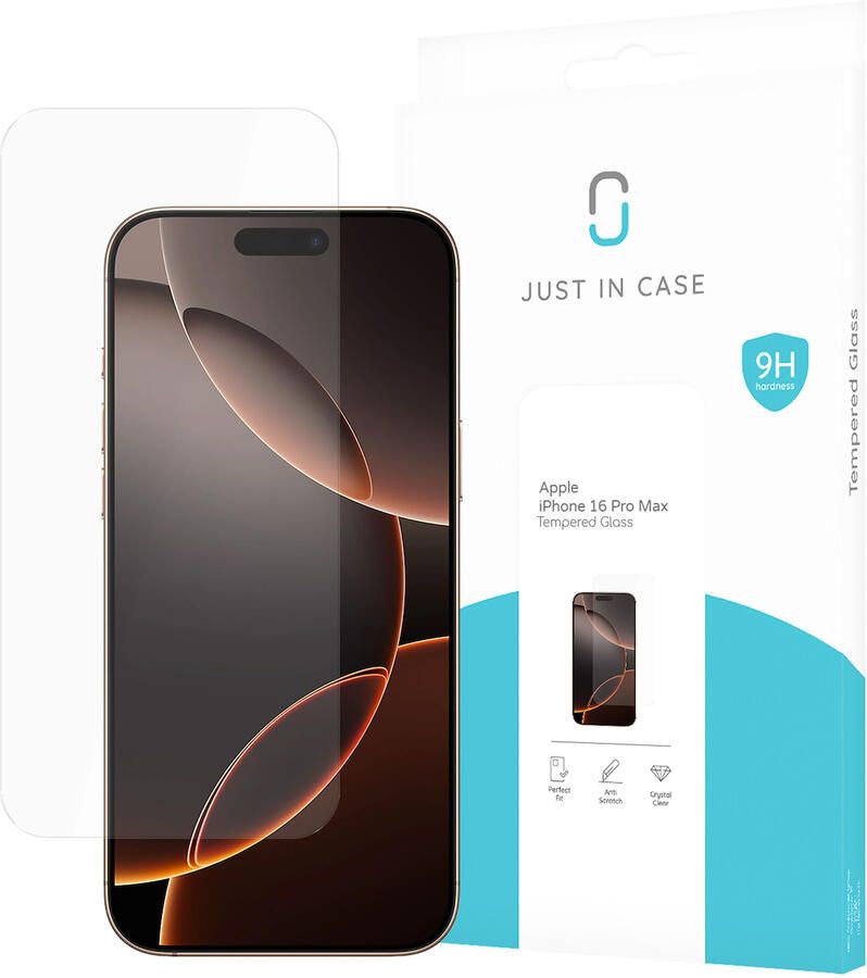 Just in Case Tempered Glass voor Apple iPhone 16 Pro Max Smartphone screenprotector
