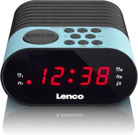 Lenco FM Wekkerradio met slaaptimer en dubbele alarm functie Blauw-Zwart
