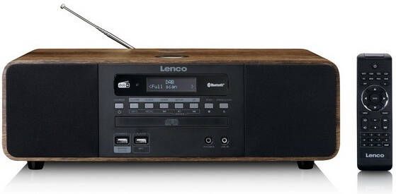 Lenco Stereo DAB+ FM radio CD 2 USB Bluetooth QI en afstandsbedienung Hout