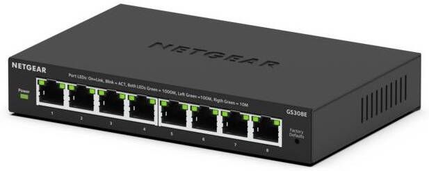 Netgear 8-port Gigabit Plus Switch (GS308Ev4) Switch Zwart