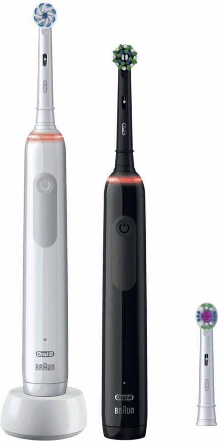 Oral-B elektrische tandenborstel Pro 3 3900 Duo CrossAction zwart en roze incl. 3 opzetborstels - Foto 2