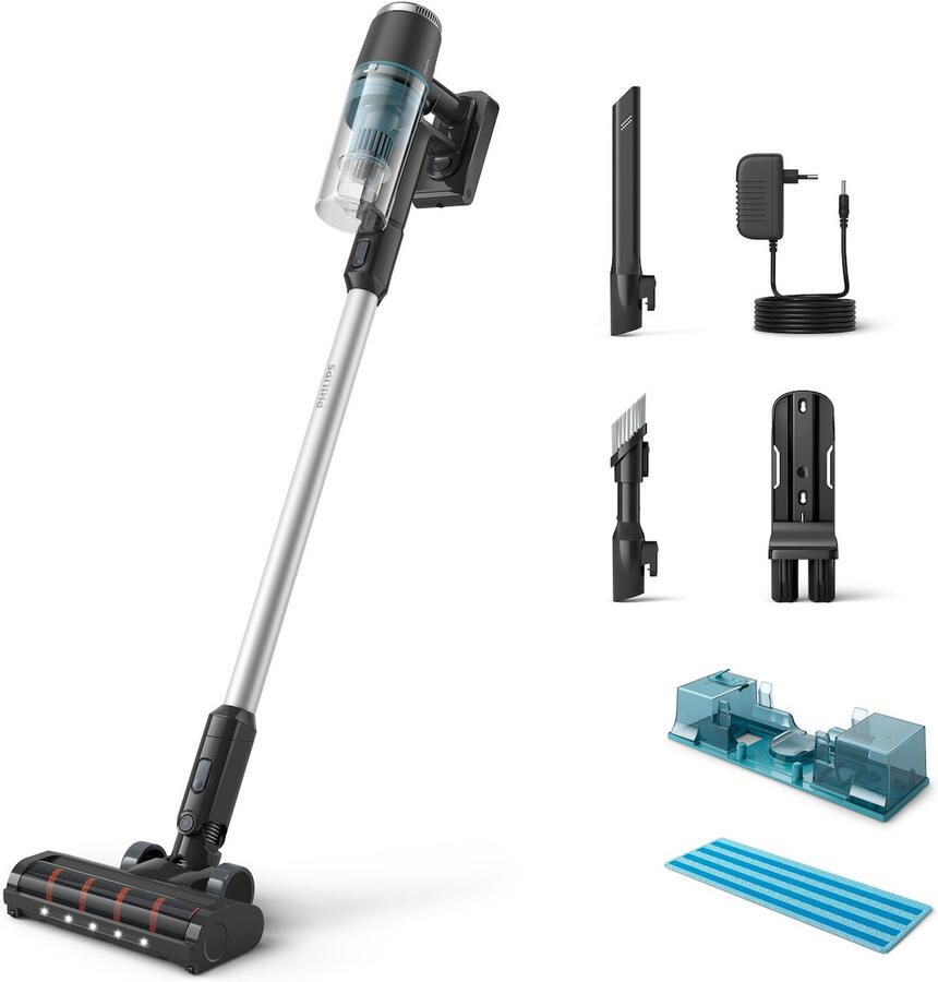 Philips Aqua Cordless 3000 Series XC3133 01 Steelstofzuiger Draadloos met Dweilfunctie Ochtendmist + 3 Extra Mondstukken