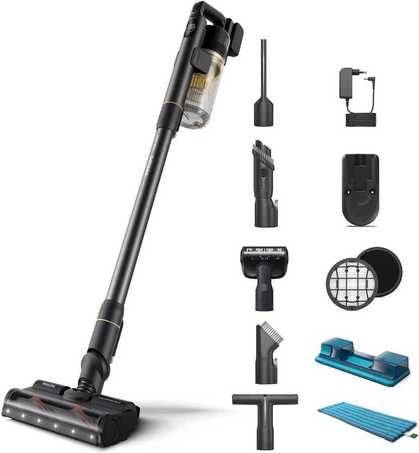 PHILPS Philips Aqua Cordless 7000 Series XC7057 01 Steelstofzuiger Draadloos met Dweilfunctie Goud Zwart + 4 Extra Mondstukken & Filter - Foto 2