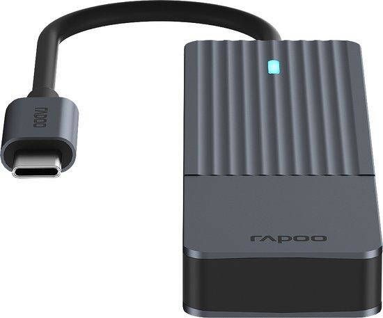 Rapoo USB-C Hub USB-C naar USB-A grijs USB Hub Zwart