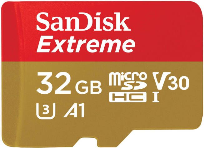 SanDisk MicroSDHC Extreme 32GB 100mb 60mb U3 V30 A1 actcam Micro SD-kaart Rood
