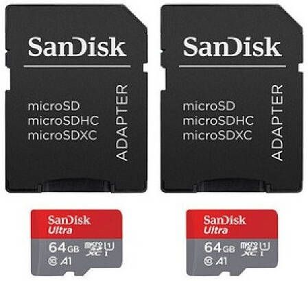 SanDisk MicroSDXC Ultra 64GB 140mb s C10 SDA UHS-I 2 pack Micro SD-kaart