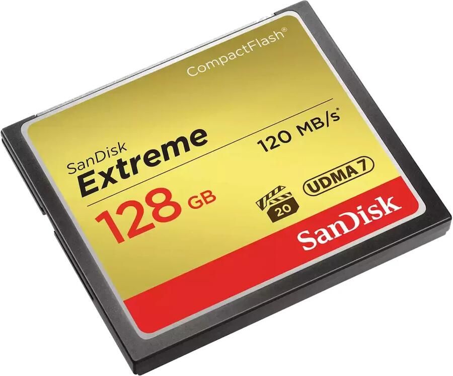 SanDisk CF extreme 128GB 120MB s read 85MB s write Compact Flash kaart Zwart