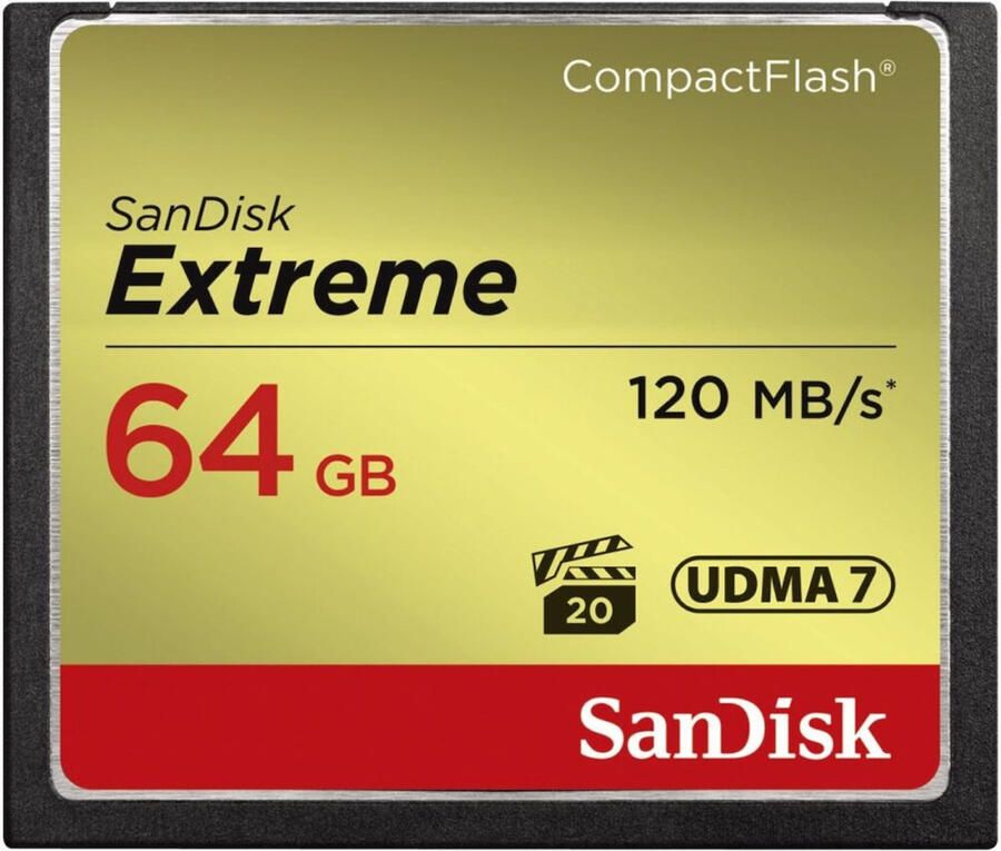 SanDisk CF extreme 64GB 120MB s read 85MB s write Compact Flash kaart Zwart