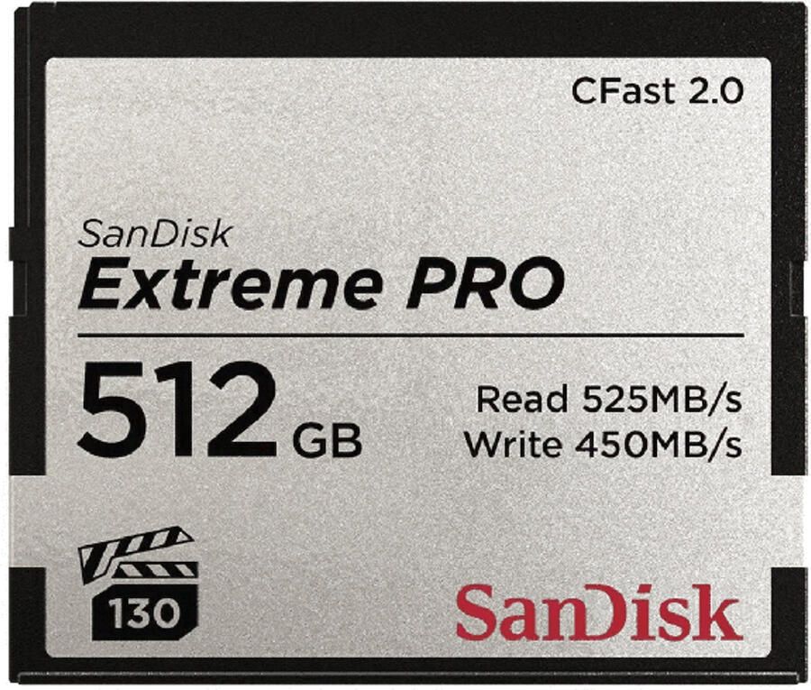 SanDisk Extreme Pro CFAST 2.0 512GB 525MB s VPG130 Compact Flash kaart Zwart