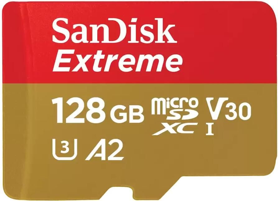 SanDisk MicroSDXC Extreme 128GB 190 90 mb s A2 V30 SDA Rescue Pro DL 1Y Micro SD-kaart Goud