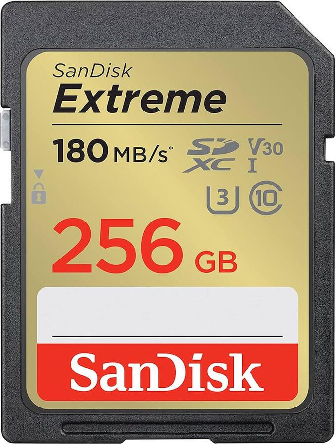 SanDisk SDXC Extreme 256GB 180 130 mb s V30 Rescue Pro DL 1Y SD-Kaart Zwart