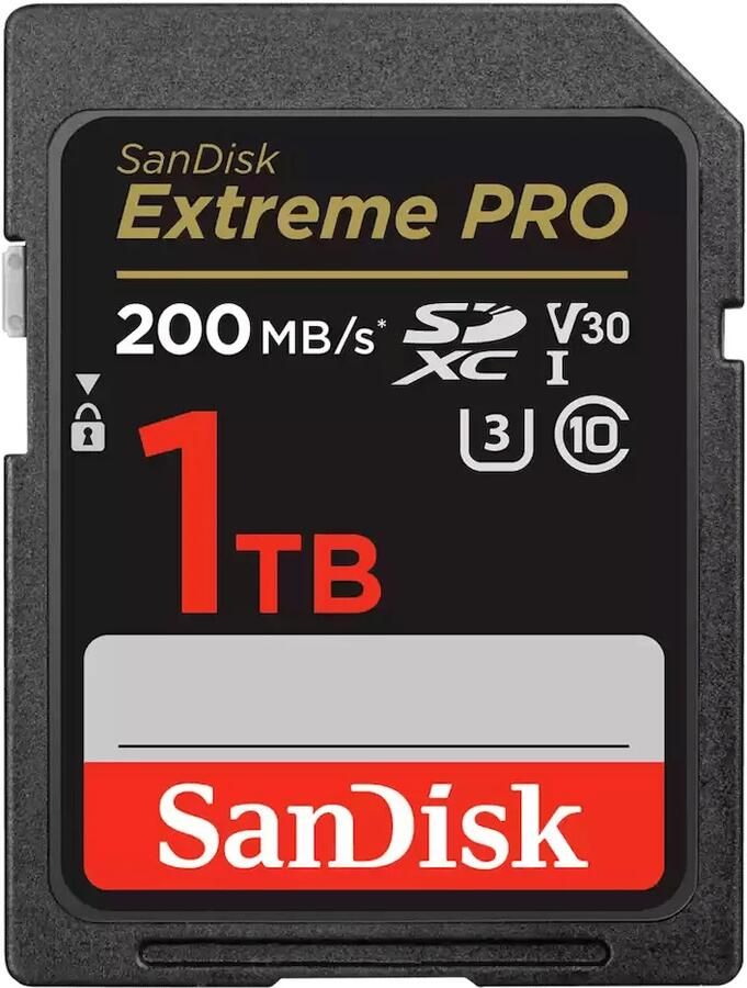 SanDisk SDXC Extreme Pro 1TB 200 140 mb s V30 Rescue Pro DL 2Y SD-Kaart Zwart