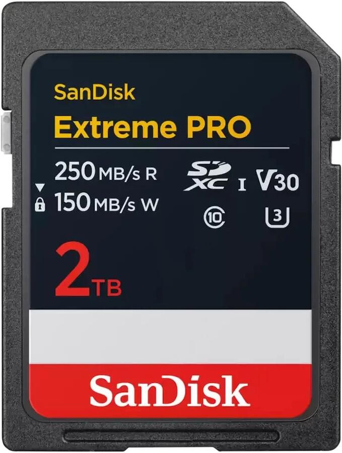 SanDisk SDXC Extreme Pro 2TB 250 150 mb s V30 Rescue Pro DL 2Y SD-Kaart Zwart