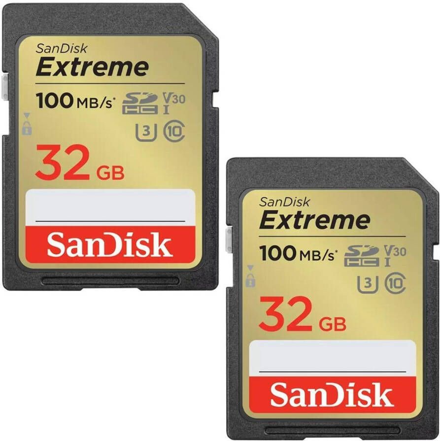 SanDisk SDHC Extreme 32GB 100 60 mb s V30 Rescue Pro DL 1Y twin pack Micro SD-kaart Zwart