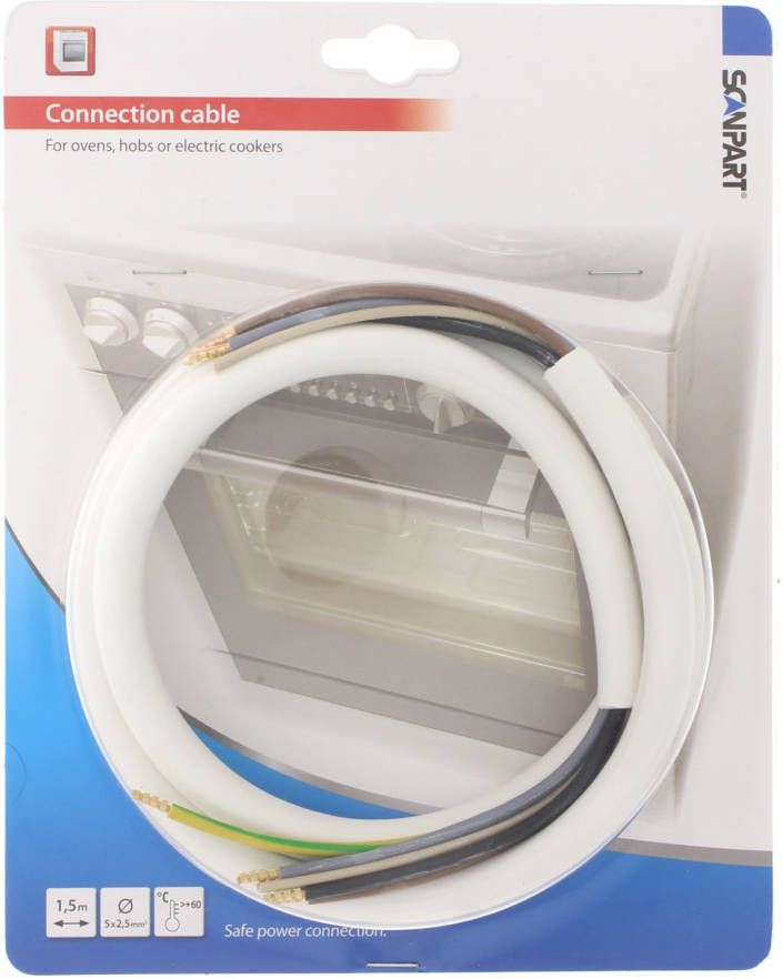 Scanpart perilex kabel 2.5 meter Aansluitkabel geschikt voor oven fornuis en kookplaat 5 aderig Wit