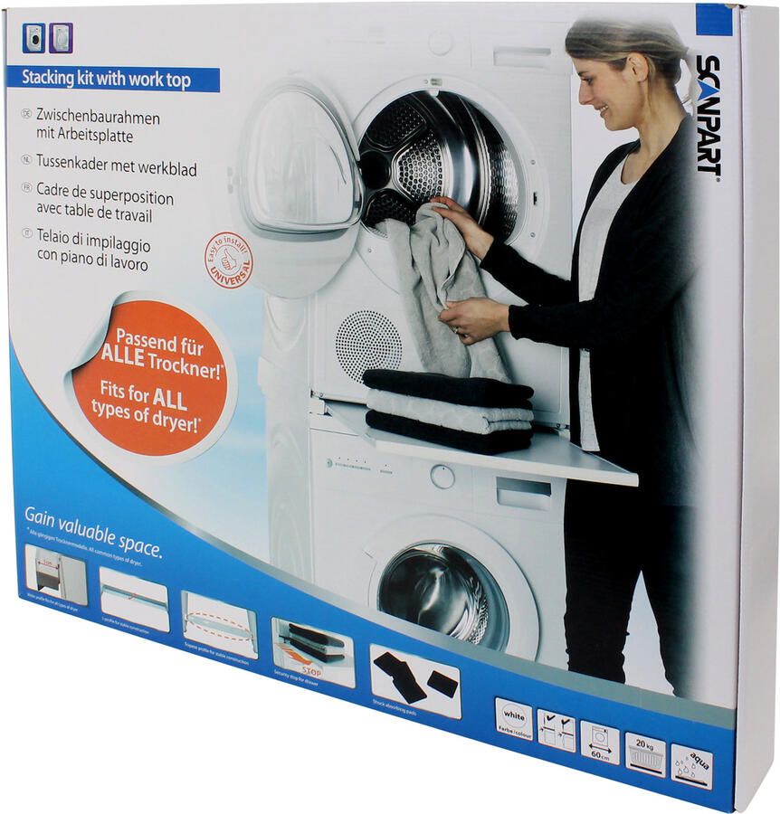 Scanpart tussenkader voor wasmachine en droger met werkblad extra sterk Droger accessoire