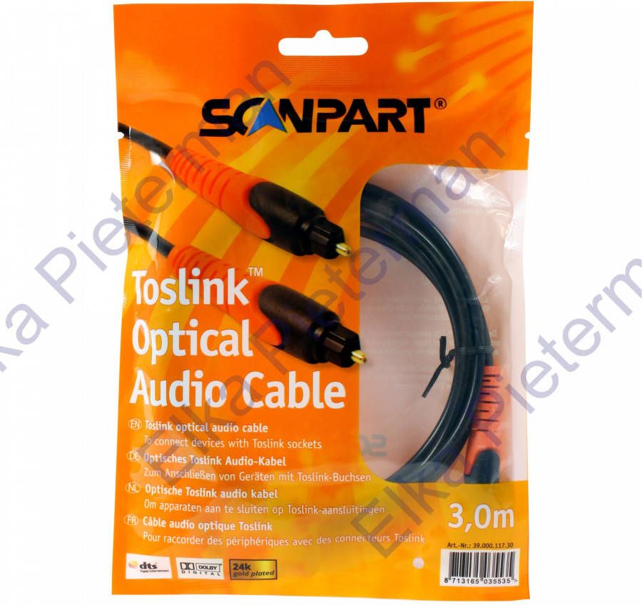Scanpart Toslink optical audio kabel 3 0m Zwart Optische kabel