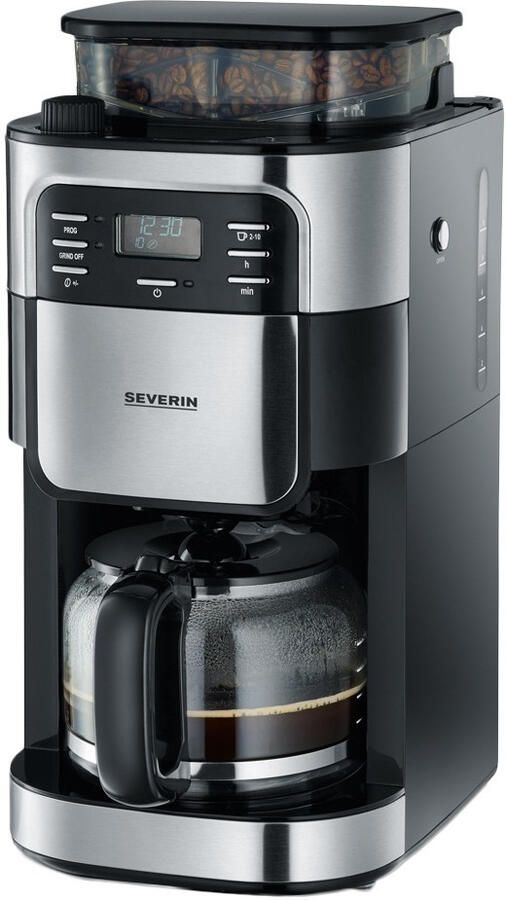 Severin KA 4810 Filter Koffiezetapparaat met bonenmaler Glazen kan Aromaselectie Zwart Rvs