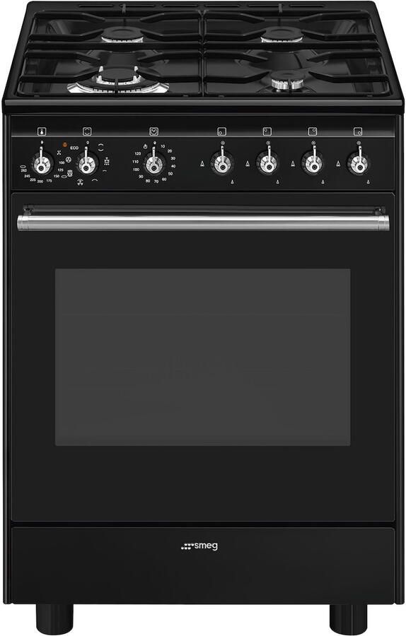 Smeg CX61GMBLNLK Classici Esthetisch Fornuis met Gas Kookplaat 60 x 60 cm Zwart