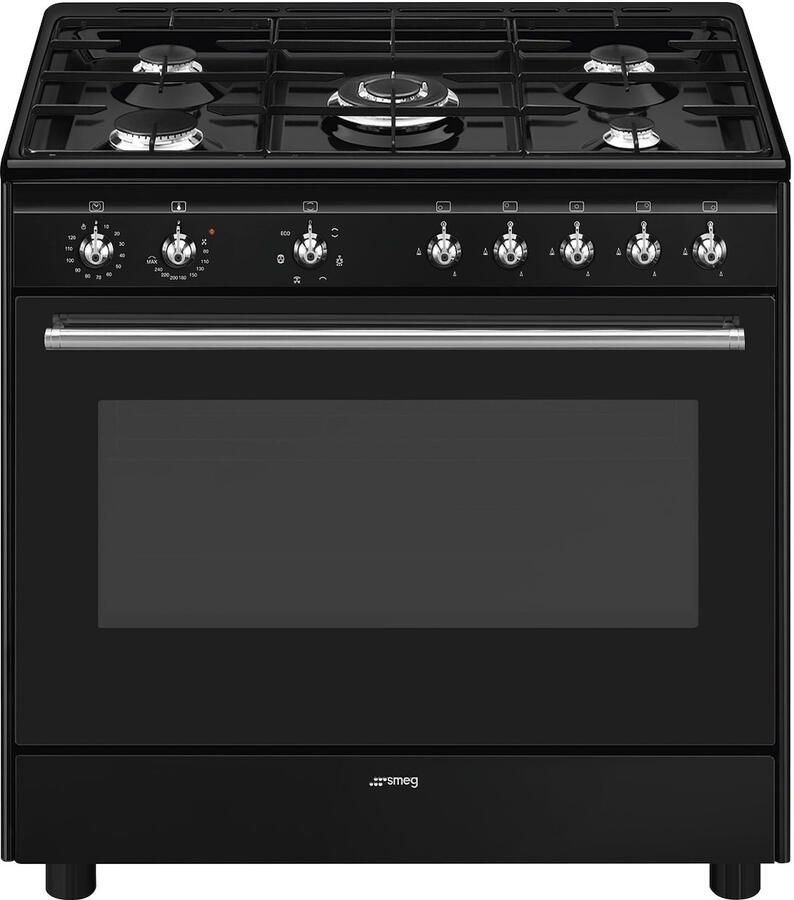 Smeg CX91GMBLNLK Classici Esthetisch Fornuis met Gas Kookplaat 90 x 60 cm Zwart
