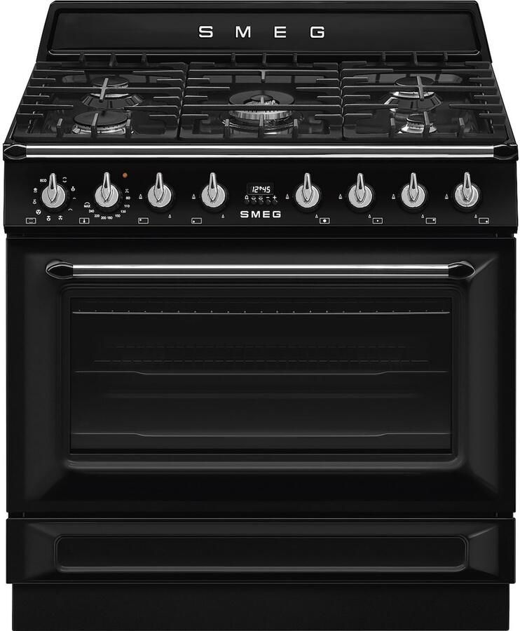 Smeg TR90GMBLNL TR90GMBLNLVictoria Esthetisch Fornuis met Gas Kookplaat 90 x 60 cm Zwart