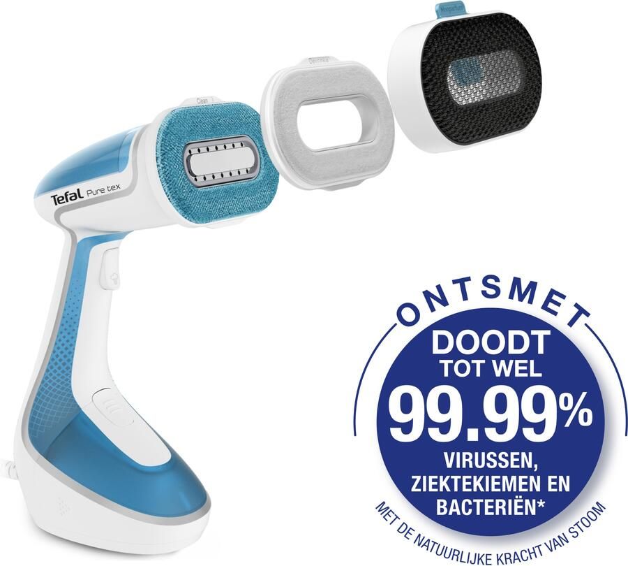 Tefal Stoomontkreuker DT9530 Pure Tex 4 in 1 multi-pad-systeem: ontsmetten glad maken schoonmaken en lekker geurtje geven voor elk woontextiel geschikt