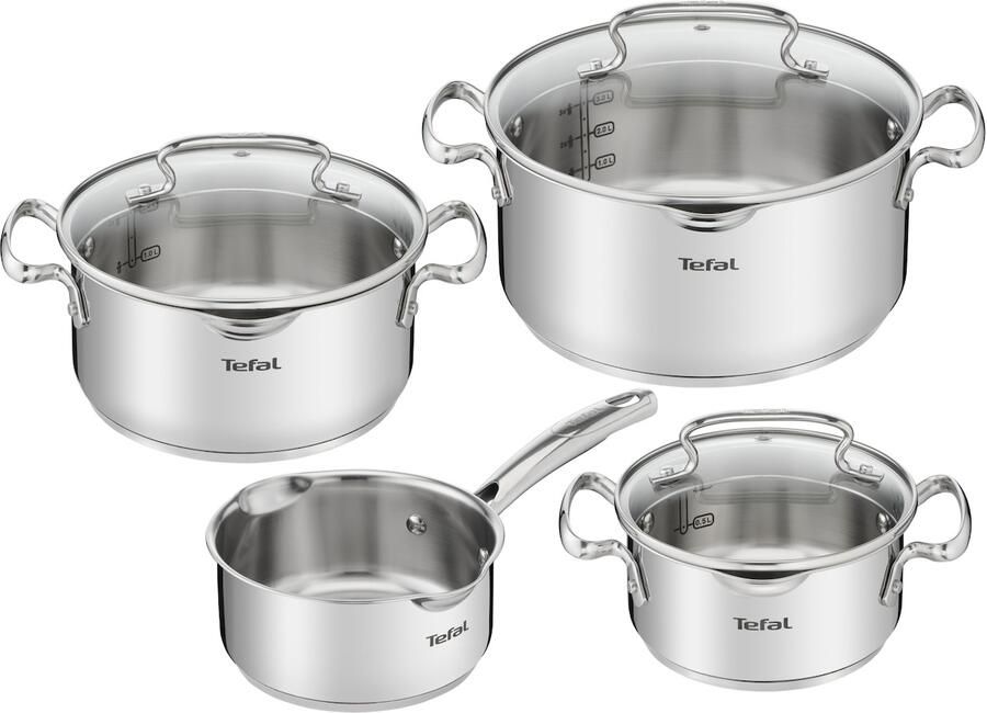 Tefal Duetto+ Kookpannenset 4 delig RVS met glazen deksels