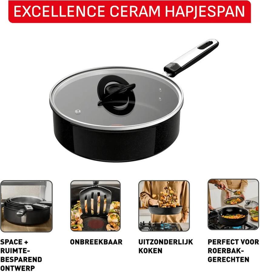 Tefal Hapjespan 24 cm + deksel Pan Zwart
