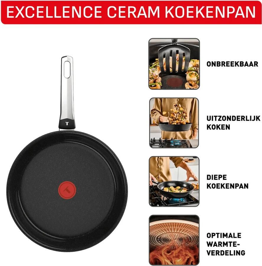 Tefal G20704 Excellence Ceramic Koekenpan 24 cm Pan Zwart