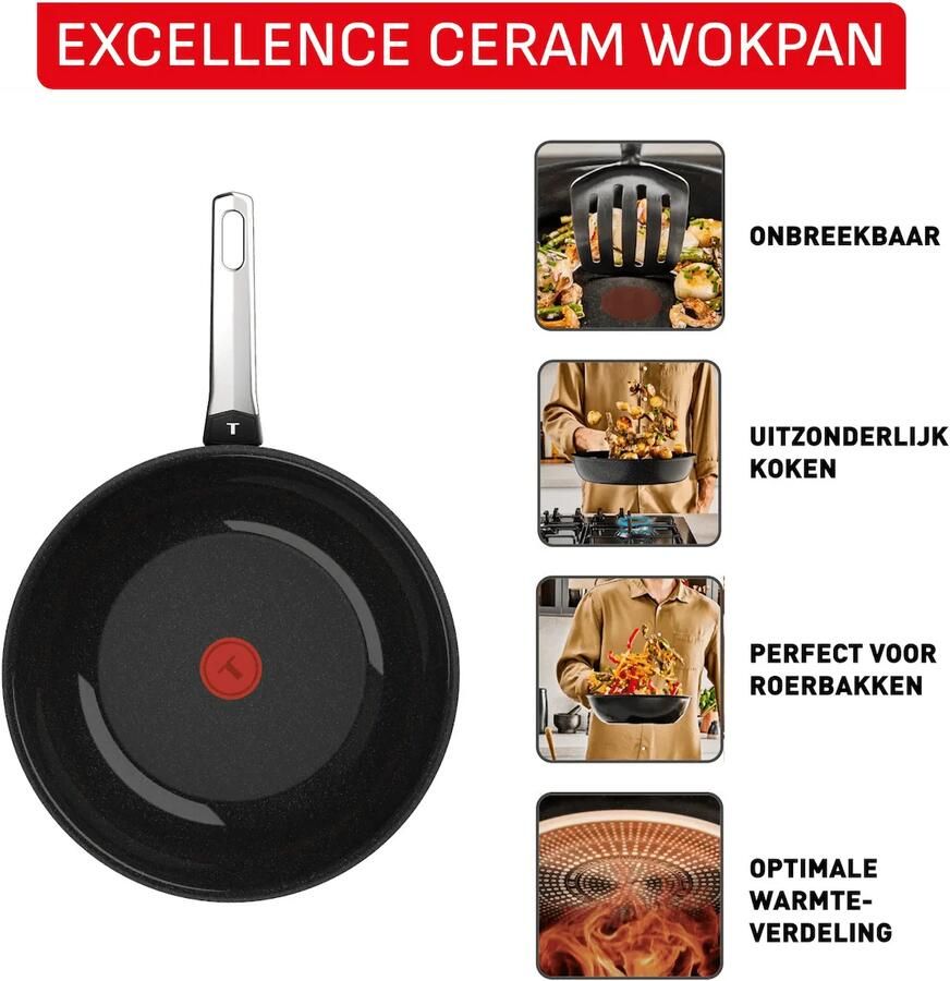 Tefal G20719 Excellence Ceramic Wokpan 28 cm Pan Zwart
