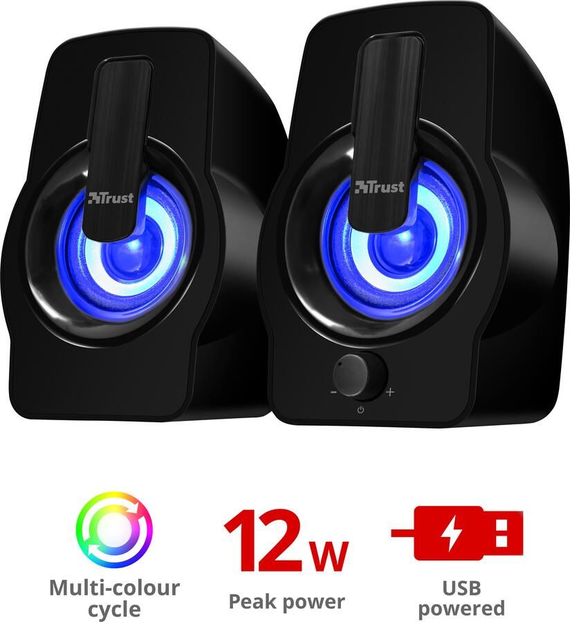 Trust Gemi Met RGB LED verlichte 2.0-luidsprekerset PC speaker Zwart