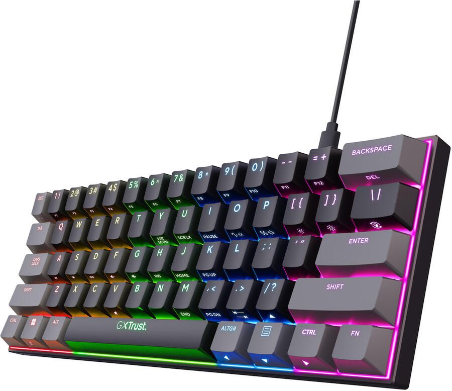 Trust GXT867 ACIRA 60% MINI GAMING KEYBOARD US QWERTY Toetsenbord Zwart