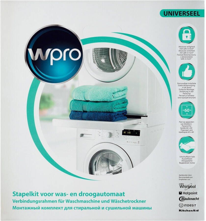 Wpro Universele stapelkit met lade en safe-in-lock systeem SKS101 | Tussenstukken&sokkels | Accessoires&Toebehoren Wassen&drogen toebehoren | 480181701002