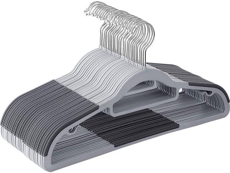 Acaza Kunststof kledinghangers 20 stuks antislip met broeklat of roklat grijs